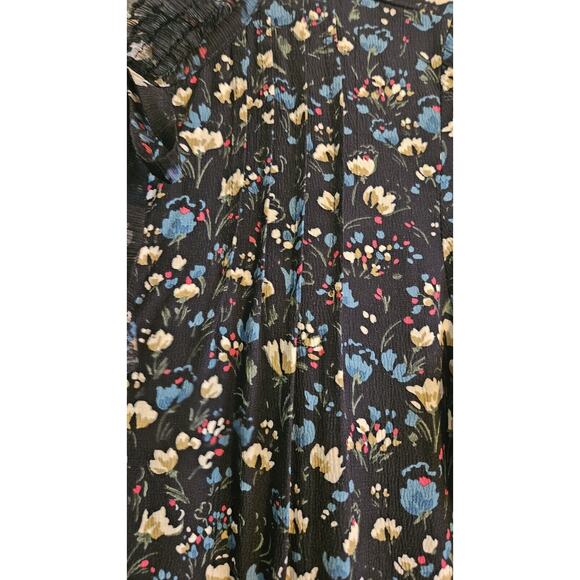 Zara Basic Black Dress XS Flowy Flounce Sleeves Black Floral Ruffles Whimsy Goth - Picture 9 of 12